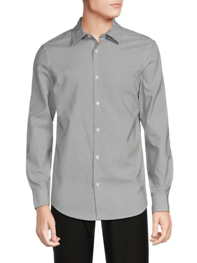 Perry Ellis Men's Slim Fit Micro Pattern Shirt In Bright White Grey