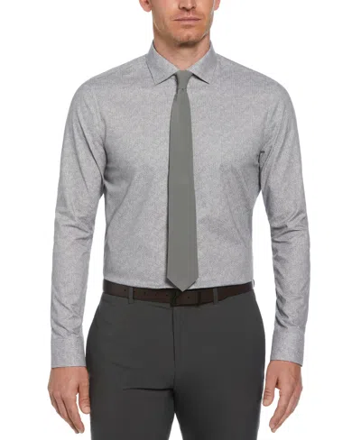 Perry Ellis Men's Slim Fit Pindot Button-down On Floral Pattern Dress Shirt In Light Grey,black