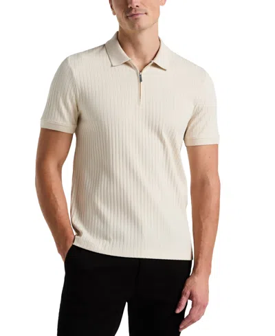 Perry Ellis Men's Slim-fit Ribbed-knit 1/4-zip Polo Shirt In Brown