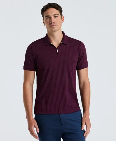 Perry Ellis Men's Slim-fit Ribbed-knit 1/4-zip Polo Shirt In Purple