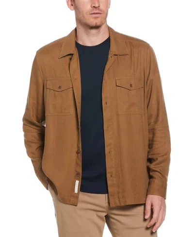 Perry Ellis Men's Slim Fit Solid Twill Button Down Shirt In Otter,brown