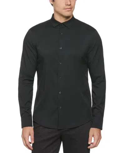 Perry Ellis Men's Untucked Total Stretch Slim Fit Shirt - Black, Size 2xl, 100% Polyester Long Sleeves