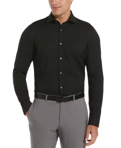 Perry Ellis Men's Slim Fit Tech Textured Dobby Dress Shirt In Black