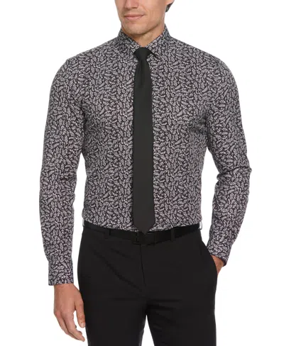 Perry Ellis Men's Slim Fit Total Stretch Flower Print Dress Shirt In Black