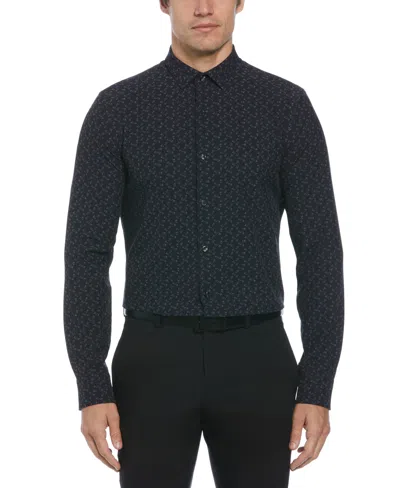 Perry Ellis Men's Slim Fit Total Stretch Ditsy Floral Print Shirt In Forged Iron,blue