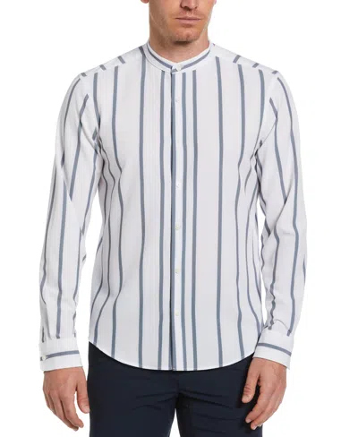 Perry Ellis Men's Slim Fit Total Stretch Striped Banded Collar Shirt In Dark Denim,multicolor