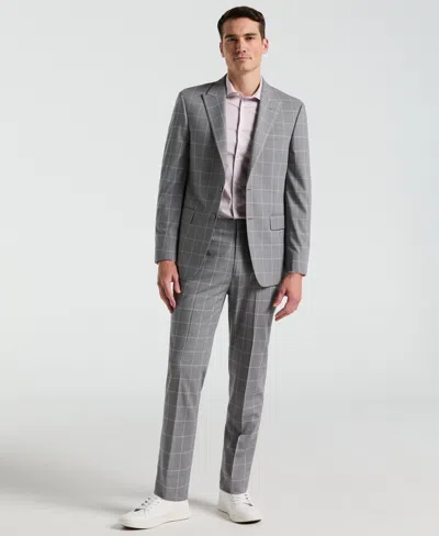Perry Ellis Men's Slim Fit Windowpane Pattern Pants In Grey,pink,gray