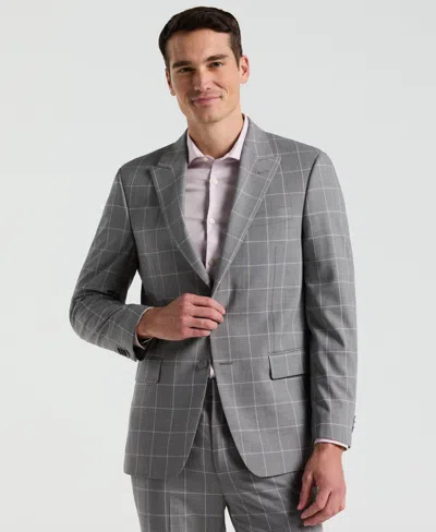 Perry Ellis Men's Slim Fit Windowpane Pattern Suit Jacket In Grey,pink,gray
