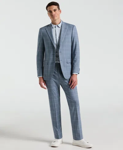 Perry Ellis Men's Slim Fit Windowpane Pattern Suit Pants In Blue