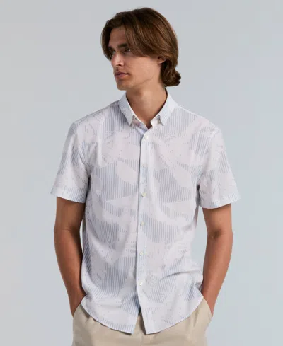 Perry Ellis Men's Slim-fit Feather Print Short-sleeve Shirt In Blue