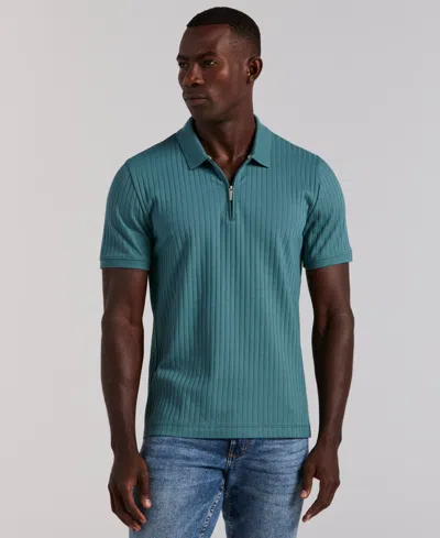 Perry Ellis Men's Slim-fit Ribbed-knit 1/4-zip Polo Shirt In Blue