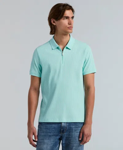 Perry Ellis Men's Slim-fit Ribbed-knit 1/4-zip Polo Shirt In Blue