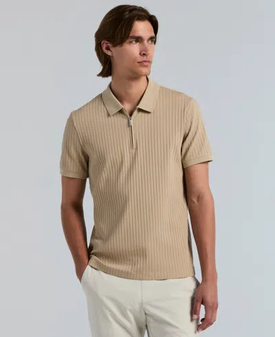 Perry Ellis Men's Slim-fit Ribbed-knit 1/4-zip Polo Shirt In Neutral