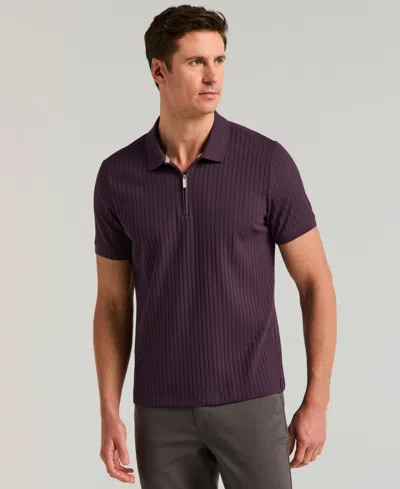 Perry Ellis Men's Slim-fit Ribbed-knit 1/4-zip Polo Shirt In Brown