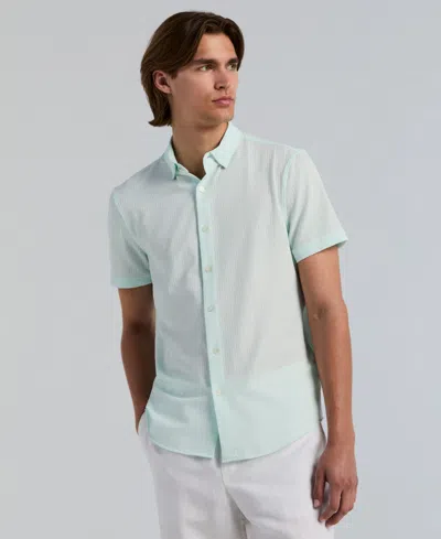 Perry Ellis Men's Slim-fit Stretch Solid Button-down Seersucker Shirt In Blue