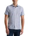 Perry Ellis Men's Slub Crepe Striped Print Short Sleeve Button-front Shirt In Blue Depths