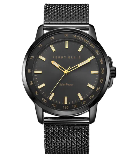 Perry Ellis Solar Powered 3-hand Quartz Mesh Strap Watch, 41mm In Gunmetal