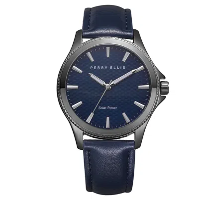 Perry Ellis Men's Solar Powered Vegan Leather Watch In Blue