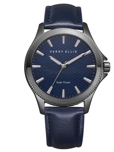 Perry Ellis Men's Solar Powered Vegan Leather Watch In Blue