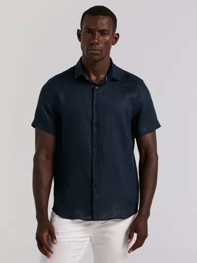 Perry Ellis Men's Solid Linen Blend Short Sleeve Shirt In Blue