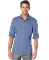 Perry Ellis Men's Solid Linen Roll Sleeve Shirt In Delft
