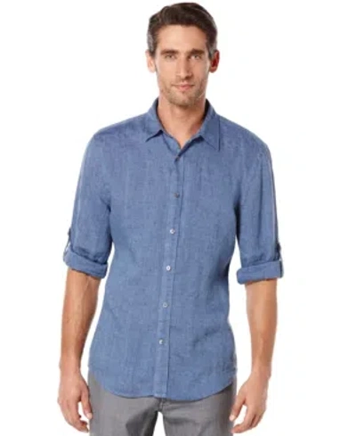 Perry Ellis Men's Solid Linen Roll Sleeve Shirt In Delft