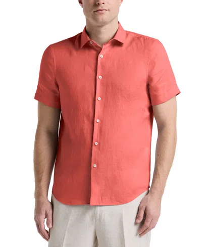 Perry Ellis Men's Solid Linen Shirt In Burnt Sienna