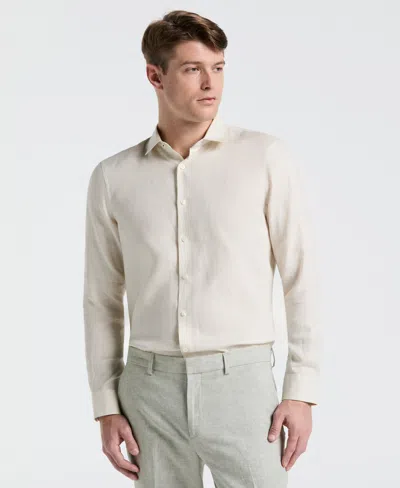 Perry Ellis Men's Solid Linen Shirt In Natural Linen,beige