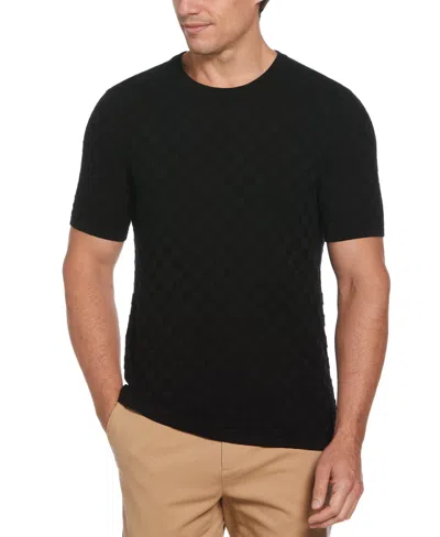 Perry Ellis Men's Square Pattern Crew Neck Sweater T-shirt In Black