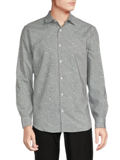 Perry Ellis Men's Stretch Fit Print Shirt In Bright White Grey