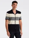 Perry Ellis Men's Stripe Button Front Sweater Shirt In Black