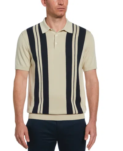 Perry Ellis Men's Striped Polo Sweater In Pelican,beige