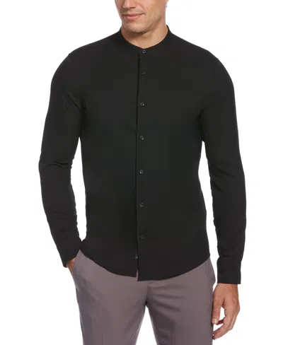 Perry Ellis Men's Tall Untucked Total Stretch Slim Fit Banded Collar Shirt - Black, Size Xlt, 100% Polyester, So