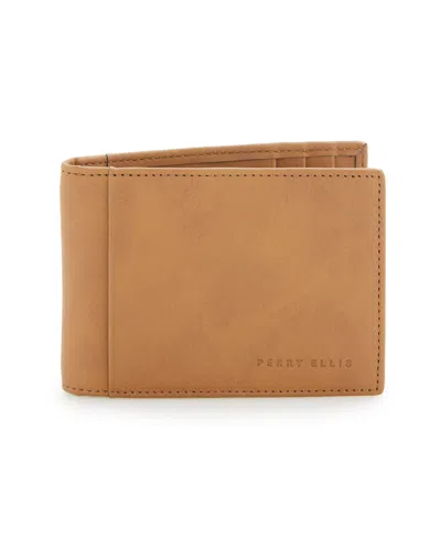 Perry Ellis Men's Tan Leather Money Clip Wallet In Tan,beige