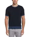 PERRY ELLIS MEN'S TECH KNIT CONTRAST RIBBED CREW NECK SWEATER T-SHIRT