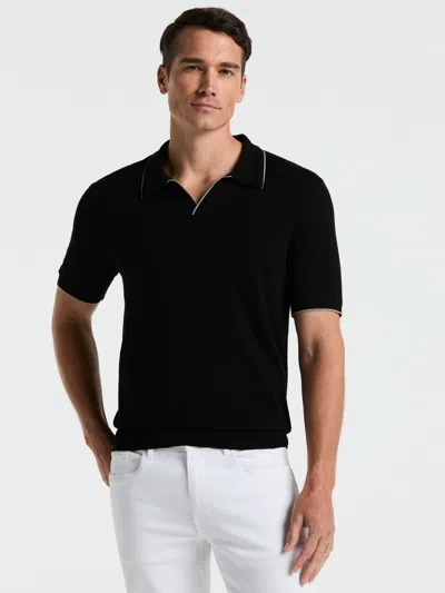 Perry Ellis Men's Tech Knit Open Polo Sweater With Tipping Detail In Black
