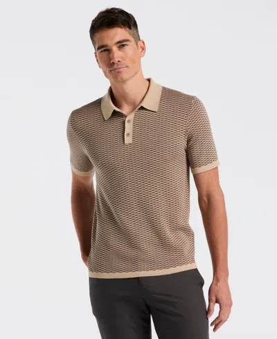 Perry Ellis Men's Tech Zip Short Sleeve Polo Sweater In Brown