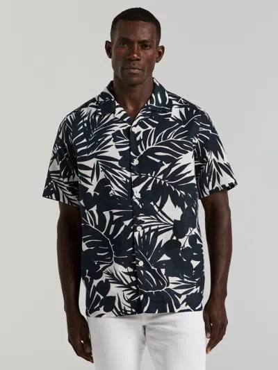Perry Ellis Men's Tropical Leaf Print Camp Collar Shirt In Blue