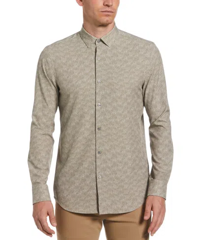 Perry Ellis Men's Tua X  Collaboration Textured Wavy Print Shirt In Lead Gray,beige