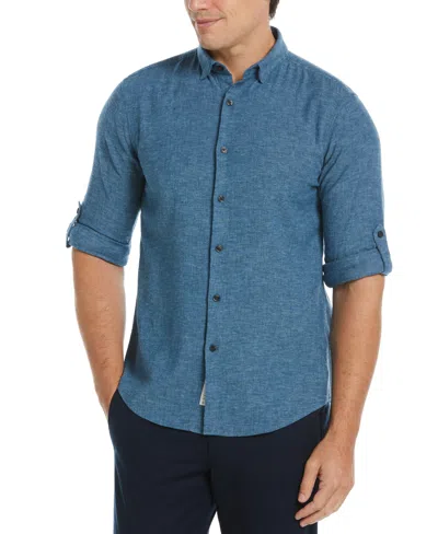 Perry Ellis Men's Untucked Slim Fit Linen Blend Rolled Sleeve Shirt In  Gibraltar Sea,blue | ModeSens