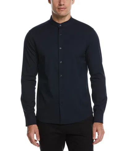 Perry Ellis Men's Untucked Total Stretch Slim Fit Banded Collar Shirt In Dark Sapphire,blue