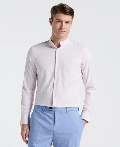 Perry Ellis Men's Untucked Total Stretch Slim Fit Banded Collar Shirt In Orchid Ice,purple