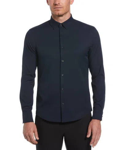 Perry Ellis Men's Untucked Total Stretch Slim Fit Shirt In Dark Sapphire,blue