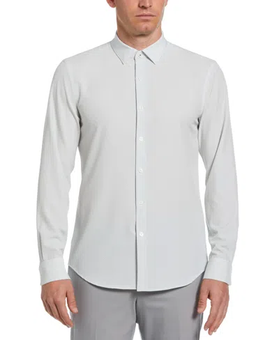 Perry Ellis Men's Slim-fit Moisture-wicking Performance Stretch Triangle Grid-print Button-down Shirt In Egret,white