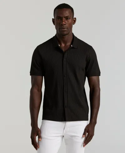Perry Ellis Men's Vertical Rib Button Front Shirt In Black