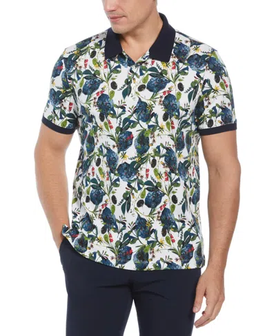 Perry Ellis Men's Wildflower Print Polo In Bright White,multicolor