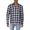 Perry Ellis Mens Linen Plaid Button-down Shirt In Blue