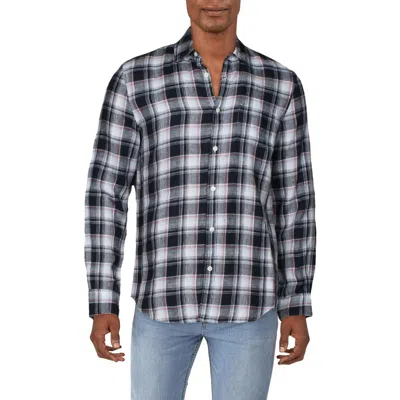 Perry Ellis Mens Linen Plaid Button-down Shirt In Blue