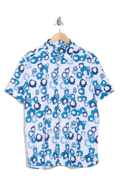 Perry Ellis Patterned Short Sleeve Button-up Shirt In Bright White