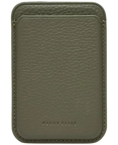 Perry Ellis Portfolio Magsafe Pebbled Leather Card Case In Sage Green